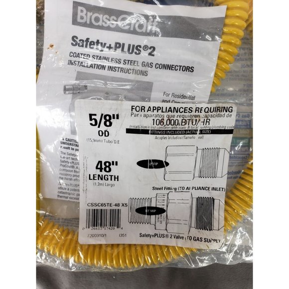 BrassCraft 48-in 1/2-in FIP Inlet x 5/8-in OD Outlet Stainless Steel Gas Connect - Picture 10 of 11